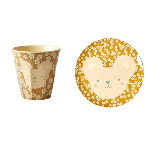 Rice Melamine Kids lunch plate & cup small Animal - Teddy Rice Melamine Kids lunch plate & cup small Animal - Teddy