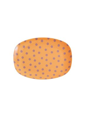 Rice Melamine oval plate Orange with Lavender Dot