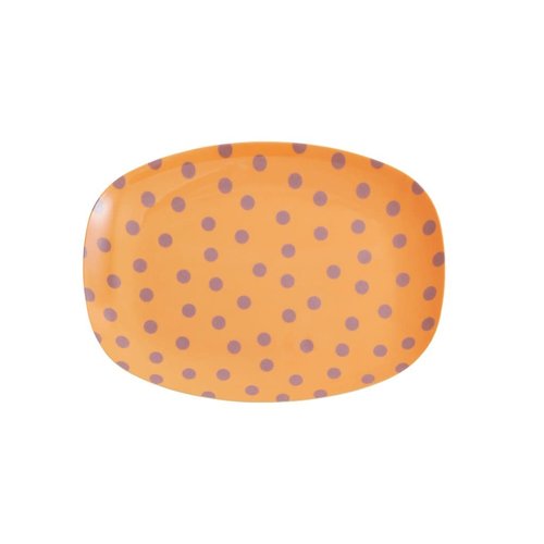 Rice Melamine ovaal bord small Orange met Lavender Dot Rice Melamine ovaal bord small Orange met Lavender Dot