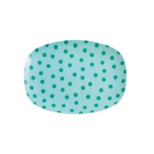 Rice Melamine ovaal bord small Mint met Green Dot Rice Melamine ovaal bord small Mint met Green Dot