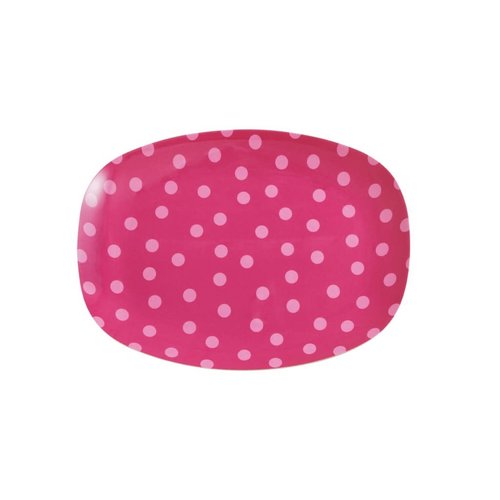 Rice Melamine ovaal bord small Fuchsia met Soft Pink Dot