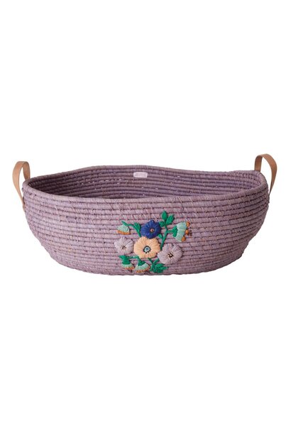 Raffia Big ovale mand Lavendel Embroidered Flowers large