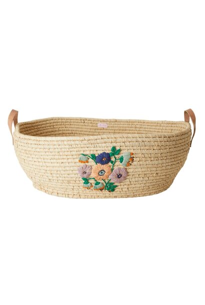 Raffia Big mand ovaal Naturel Embroidered Flowers XL