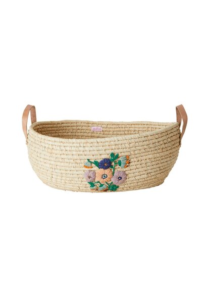 Raffia Big ovale mand Naturel Embroidered Flowers small