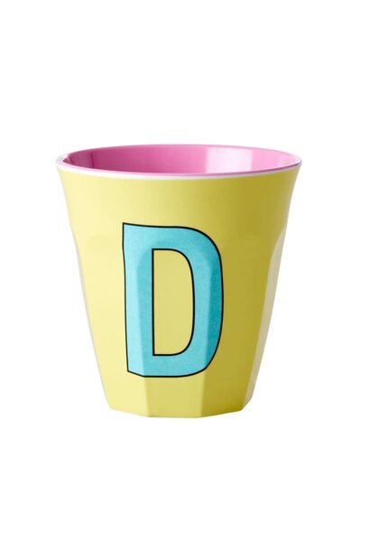 Melamine beker letter D yellow - multicolor
