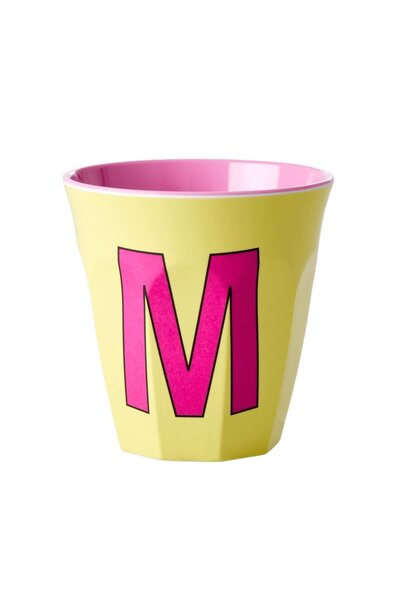 Melamine beker letter M yellow - multicolor