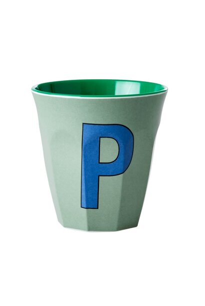 Melamine beker letter P khaki - multicolor
