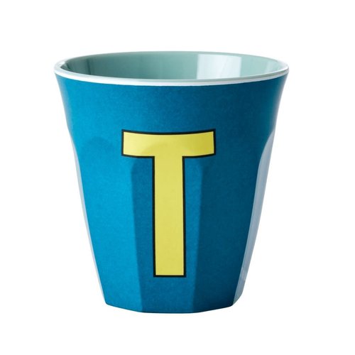 Rice Melamine cup letter T emerald