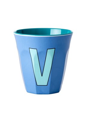 Rice Melamine cup letter V new dusty blue