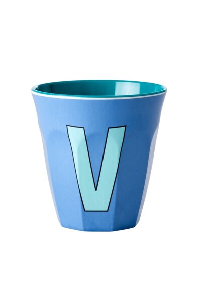 Melamine beker letter V new dusty blue