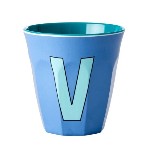 Rice Melamine cup letter V new dusty blue