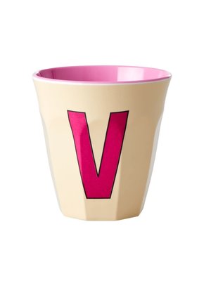 Rice Melamine cup letter V soft yellow