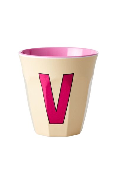 Melamine beker letter V soft yellow - multicolor