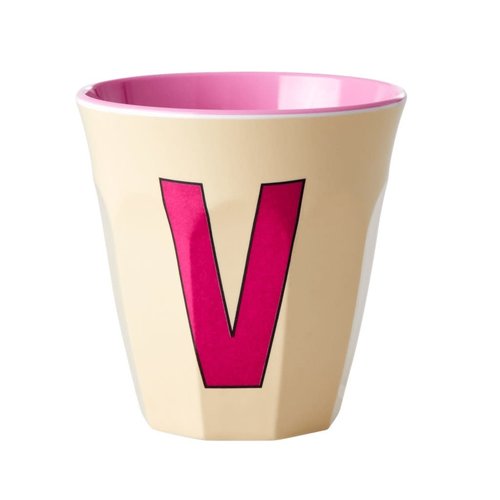 Rice Melamine cup letter V soft yellow