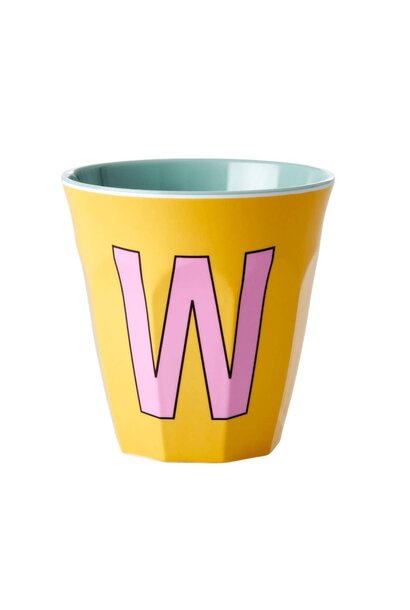 Melamine beker letter W yellow - multicolor