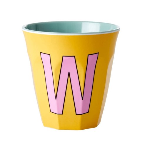 Rice Melamine cup letter W yellow