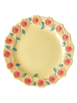 Rice Ceramic dinner plate Embossed Flower Creme