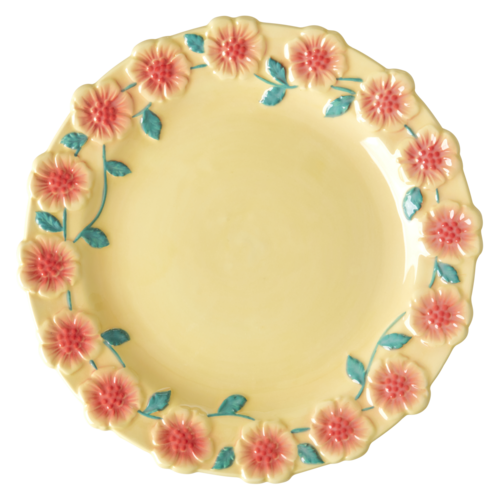 Rice Ceramic dinner plate Embossed Flower Creme