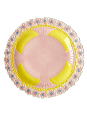 Rice Ceramic dinner plate Embossed Flower Yellow