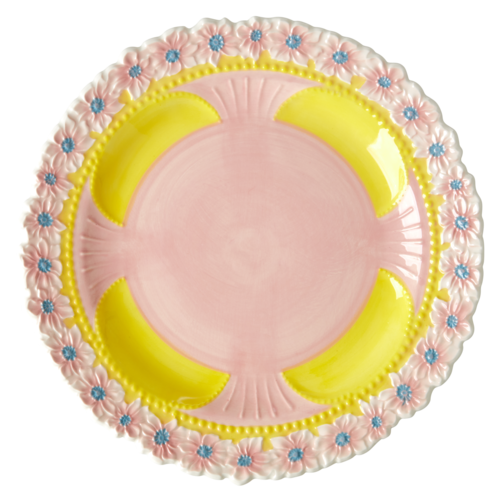 Rice Aardewerk diner bord Embossed Flower Yellow Rice Aardewerk diner bord Embossed Flower Yellow