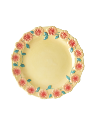 Rice Keramik Lunch Teller Embossed Flower Creme