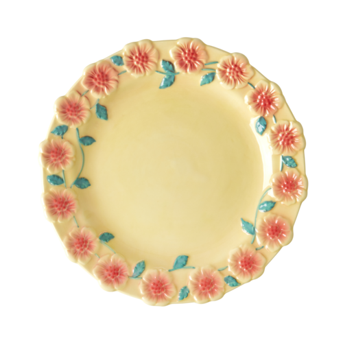 Rice Aardewerk lunch bord Embossed Flower Creme