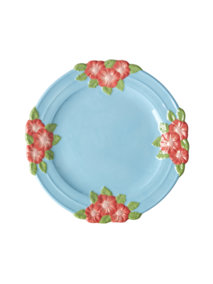 Rice Ceramic lunch plate Embossed Flower Mint