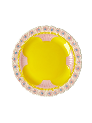 Rice Ceramic lunch plate Embossed Flower Yellow