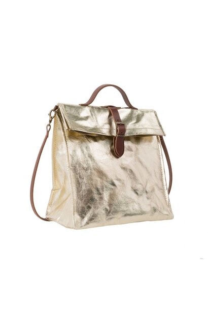 Paper Lunch bag with handle Platino metallic