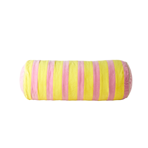 Rice Kussen Bolster fluweel medium 60x25cm Pink and Yellow Stripes Rice Kussen Bolster fluweel medium 60x25cm Pink and Yellow Stripes