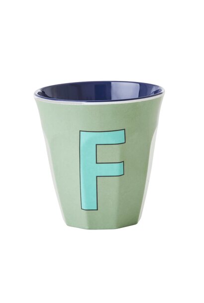 Melamine beker letter F khaki - multicolor