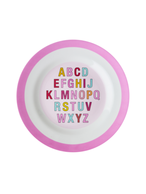 Rice Melamine Kids lunch Teller Alfabet Pink
