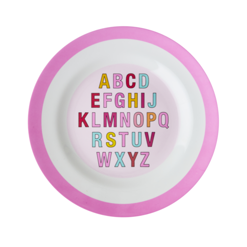 Rice Melamine Kids lunch bord Alfabet Pink