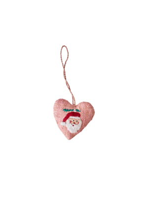 Rice christmas ornament raffia Heart - Santa Embroidery Pink
