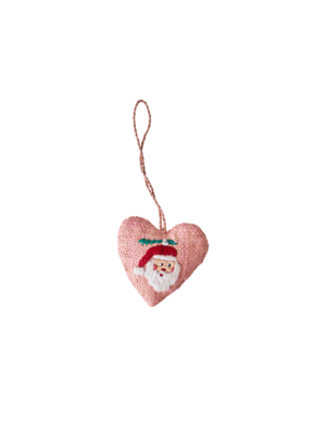 Rice Kerst hanger raffia Heart - Santa Embroidery Pink