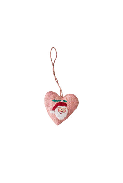 Kerst hanger raffia Heart - Santa Embroidery Pink