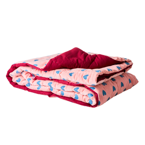 Rice Plaid / Quilt fluweel Hearts Pink and Gendarme Blue Rice Plaid / Quilt fluweel Hearts Pink and Gendarme Blue