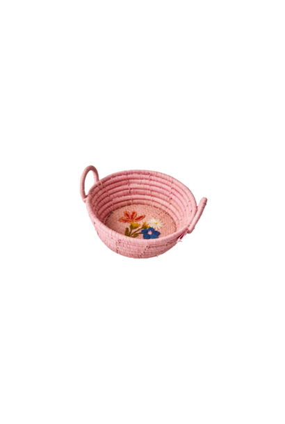 Raffia mand XS Flower embroidery Pink