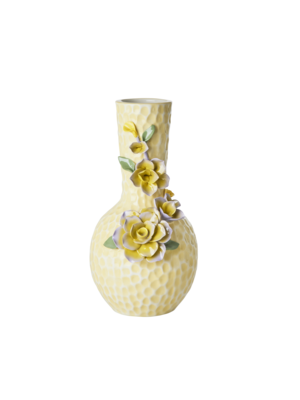 Rice Aardewerk vaas Flower sculpture cream / yellow small