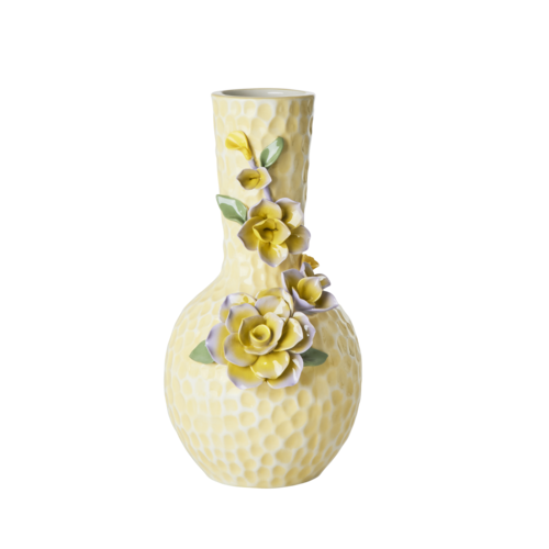 Rice Aardewerk vaas Flower sculpture cream / yellow small