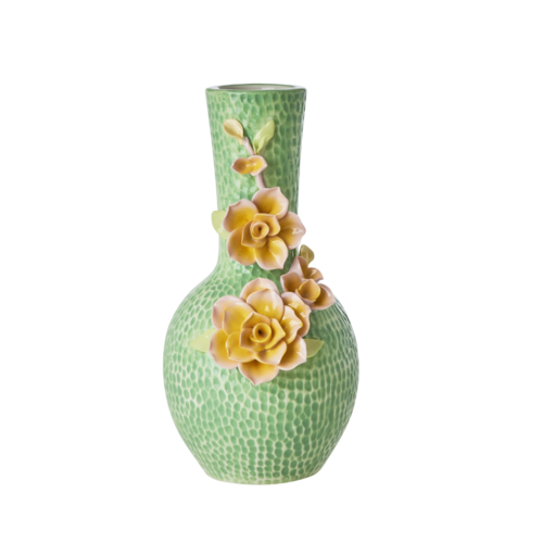 Rice Aardewerk vaas Flower sculpture green small