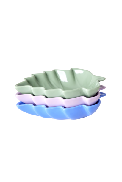 Melamine schaaltje Leaf set/3 ass Solid Colors green, blue, lavender