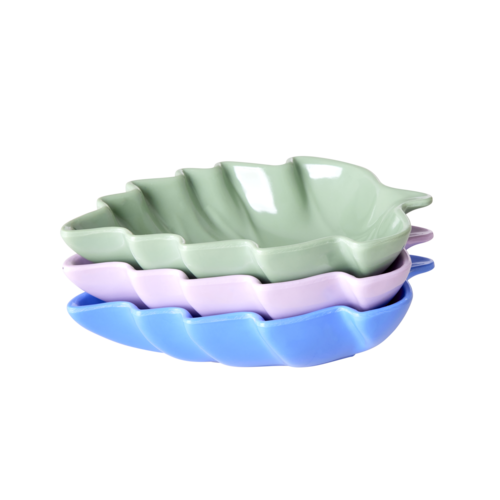 Rice Melamine schaaltje Leaf set/3 ass Solid Colors green, blue, lavender