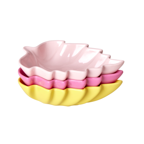 Rice Melamine schaaltje Leaf set/3 ass Solid Colors pink, yellow, fuchsia