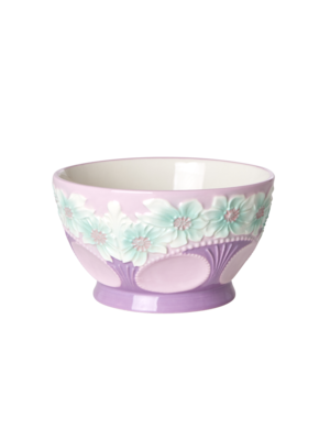 Rice Ceramic bowl Embossed Flower Lavender