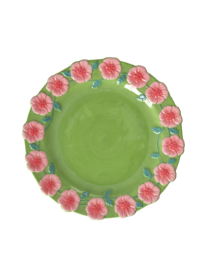 Rice Ceramic lunch plate Embossed Flower Green