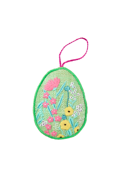 Raffia Easter egg ornament large Flower green
