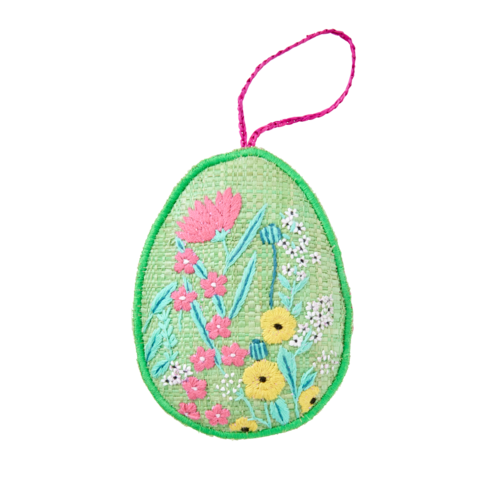 Rice Raffia Easter egg ornament large Flower green