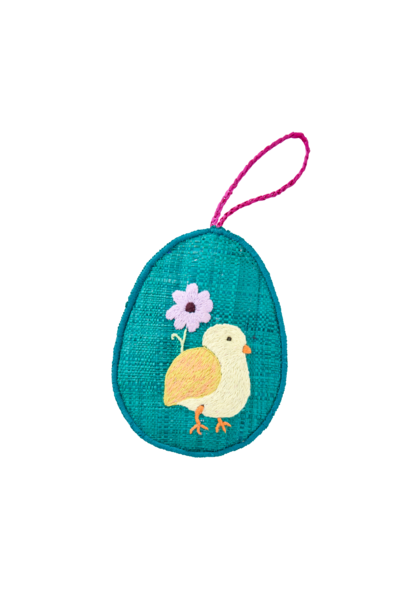 Raffia Paas ei hanger large Hen teal