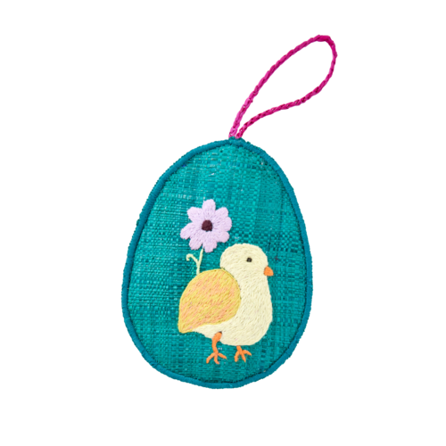 Rice Raffia Easter egg ornament large Hen teal